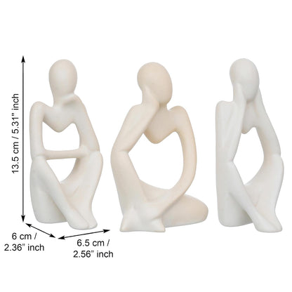 eCraftIndia Resin Decorative Thinking Human Figurines Statues Showpieces (Set of 3, White)| Home Decor Items for Living Room Bedroom Hall Office Desk Bookshelf Table| Home Decor Gifts for Birthday
