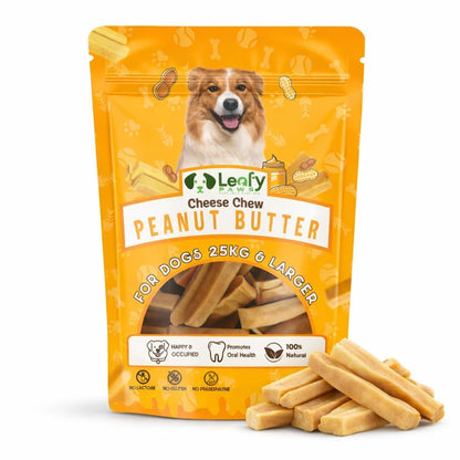 LeafyPaws Himalayan Cheese Chew Dog Treats (65g) | 100% Natural Long Lasting Yak Milk Chews for Medium & Large Dogs (25kg+) | Lactose Free, Grain Free, No Preservatives, Dental Support (Peanut Butter)