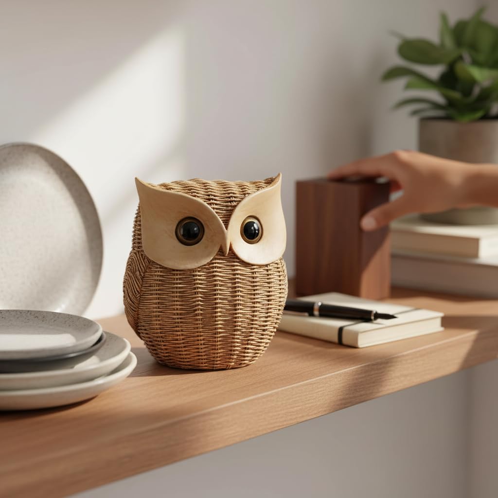 Modern Classy Lucky Owl Resin Art Figurine | Beautiful Home Decor (Brown, Pack of 1)