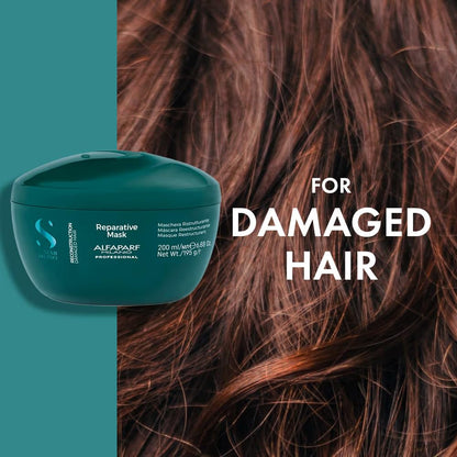 Alfaparf Milano Reparative Mask for Damaged Hair, Damage Hairfall Repair, Safe on Color, Bleach Leave-In Repair Hair Treated Hair, Repairs Bonds & Fiber - Sulfate, Paraben and Paraffin Free - Vegan Formula 200ML.