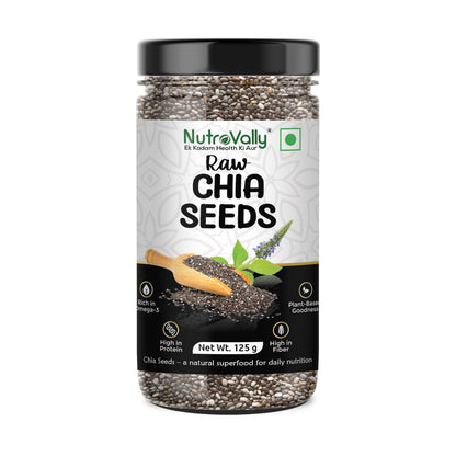 Nutrovally Chia Seeds 125g |Weight Loss & Skin Glow| Chai seeds for weight loss|High Fiber & Omega-3|Gluten-Free |chia seeds| Rich in Calcium, Protein & Fibre | Healthy Snacks |Seeds for eating
