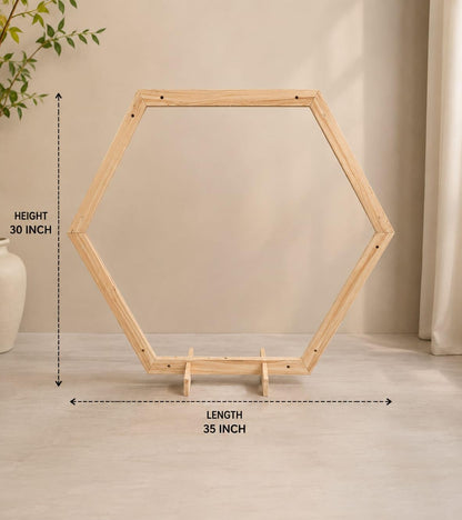 SATYAM KRAFT 1 Piece Foldable Hexagon Shape Wooden Makhar Mandap | Wooden Pooja Backdrop Stand for DIY Pandal & Temple | Ganpati Decoration Setup for Ganesh Chaturthi & Idol Pooja Decor, Festival