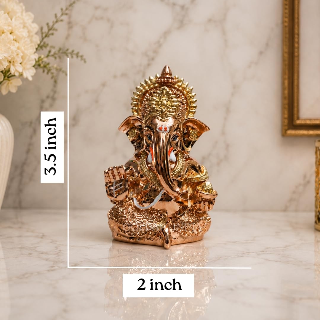 Gold Art India Rose Gold Finish Lord Ganesha Idol 3.5 Inch for Home Temple, Office Desk & Gifting | Premium Ganpati Murti