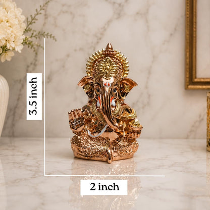 Gold Art India Rose Gold Finish Lord Ganesha Idol 3.5 Inch for Home Temple, Office Desk & Gifting | Premium Ganpati Murti