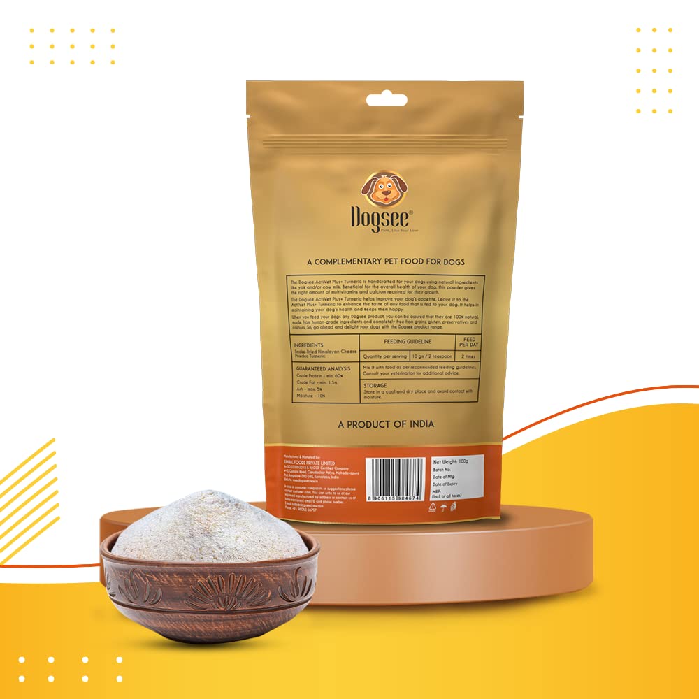 Dogsee Activet Plus+ Turmeric - 100g | Protein & Calcium Supplement | Enhances The Taste of Food