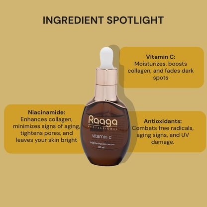 Raaga Professional Brightening Serum with Vitamin C and Niacinamide | Unlock Luminous Glow | Paraben-Free, Silicone-Free, Sulphate-Free | Ideal for All Skin Types