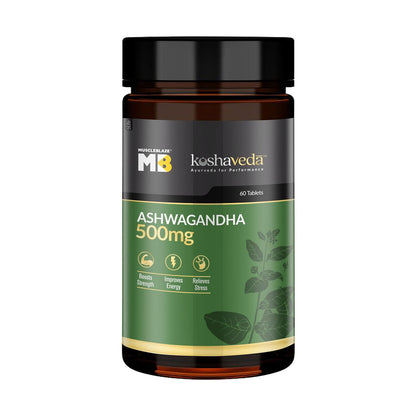 MuscleBlaze Koshaveda Ashwagandha 500mg (60 Tablets) | Ayurveda for Performance, Ayush Approved, High Strength Potent Formula | Boost Muscle Mass & Strength, Enhance Immunity