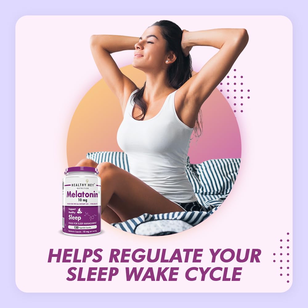 HealthyHey Nutrition Melatonin 10mg, Pack of 120 vegetable capsules - Promotes Sleep and Relaxation (10mg)