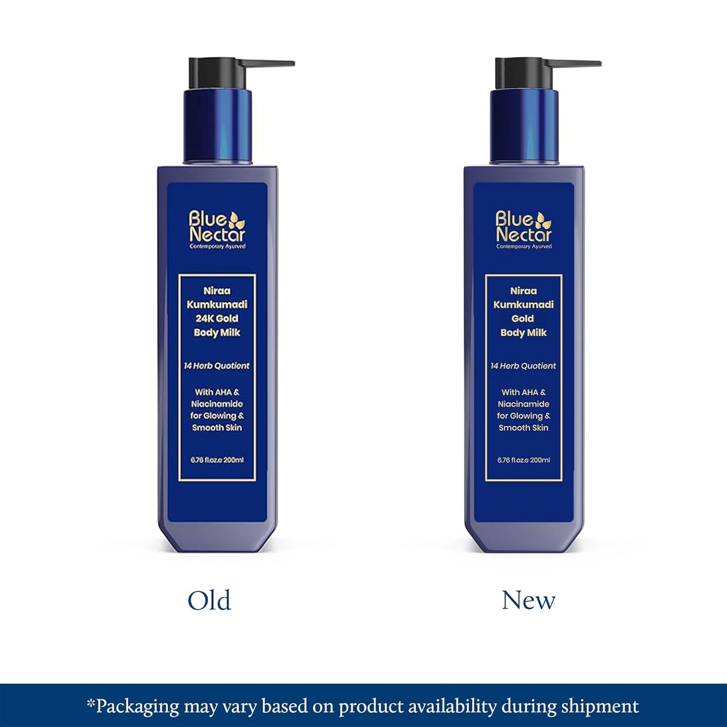 Blue Nectar Gold Body Milk for Women & Men | Body Lotion with Plant Based AHA & Niacinamide | Moisturizer for Body | All Skin Types (14 Herbs, 200ml)