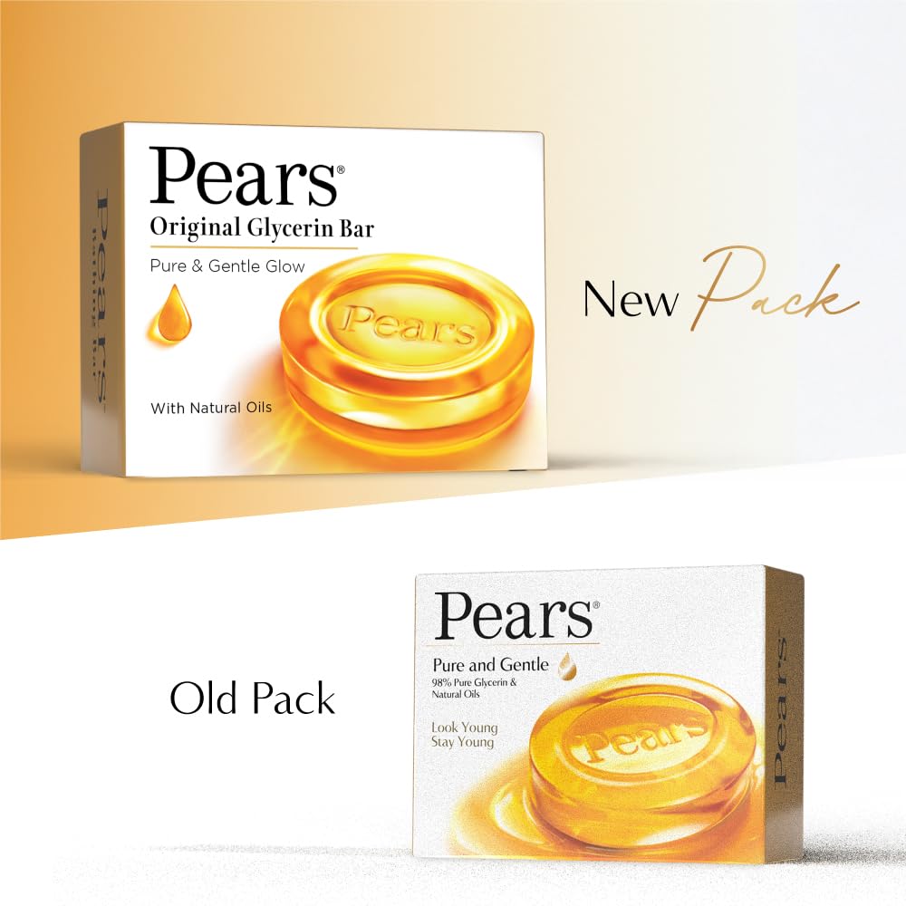 Pears Original Glycerin Soap Bar - Pure & Gentle Glow | With 98% Pure Glycerin | For Hydration & Glow | With Plant Based Cleanser for Skin & Body | Paraben-free | 125gms x 5