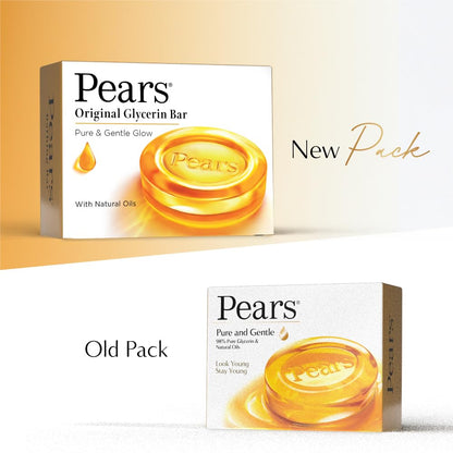 Pears Original Glycerin Soap Bar - Pure & Gentle Glow | With 98% Pure Glycerin | For Hydration & Glow | With Plant Based Cleanser for Skin & Body | Paraben-free | 125gms x 5