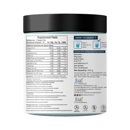 Zephivo Miduty by Palak Notes Matcha Tea - Detoxifying Drink, Fat Burner - Energy Booster, Weight Management - Promote Anti Aging & Gut Health, MCT Fat - L-Theanine With Coconut Milk - Vanilla flavour - 260g