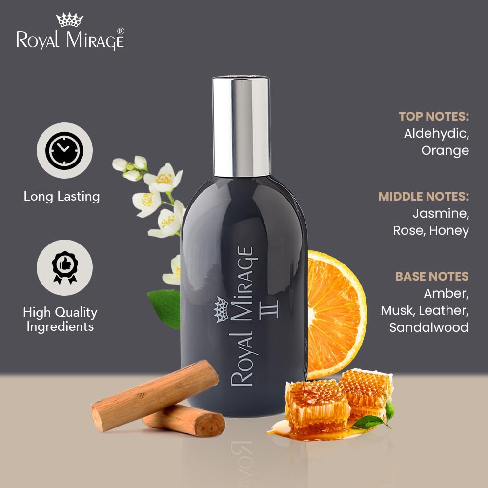 Royal Mirage II Eau De Cologne for Men | Long-Lasting Perfume Mist | Premium Luxury EDC | Fresh, Floral & Woody Notes | Alcohol-Free | Versatile Everyday Use | Gift for Men | 120ml