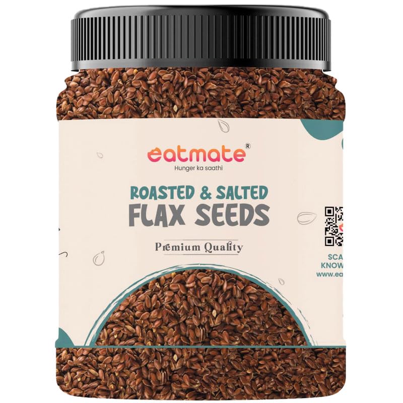 Eatmate Roasted & Salted Flax Seeds | Omega 3, High Fiber & Protein Rich Alsi Seeds | Gluten Free Healthy Snack for Daily Diet | Natural Vegetarian Seeds for Hair, Skin & Heart Health