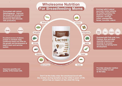 Pro360 Lacton Protein Powder for Breastfeeding, Lactating Women - Lactation Support Supplement for Mother with Herbal Extracts - Helps to Increase Breast Milk Supply - Chocolate Flavor, 200g