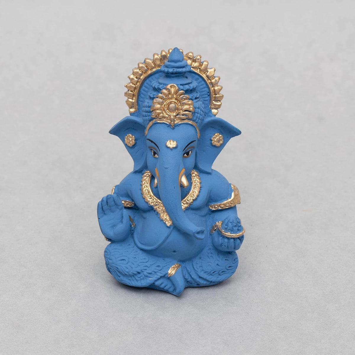 Lord Ganesha Idol for Car Dashboard, Home Temple & Office Decor | Gold Plated Resin Ganpati Murti for Puja, Mandir, Vastu, Diwali, Housewarming Gift | 3.5 Inch | Pack of 1 (Blue)