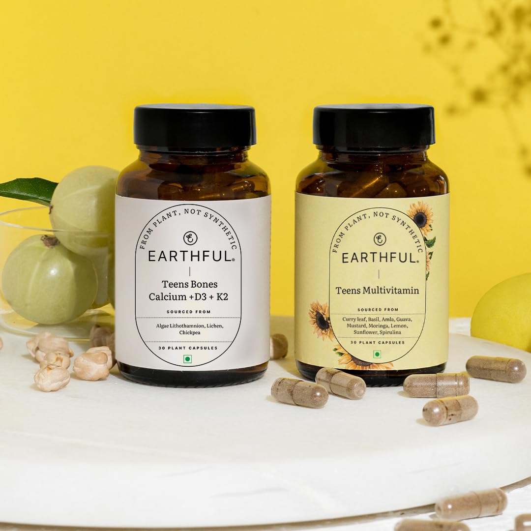 Zephivo Earthful Multivitamin for Teen | 100% Plant Not Synthetic | With Vit C, D & Calcium for Complete Nutrition for Growth, Immunity & Strong bones | 30 Iron & 30 Calcium Tablets - 30 Day Pack