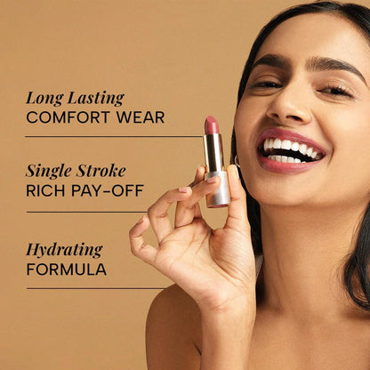 RAS Luxury Oils Lumiere Satin Matte Lipstick | 8-Hr long stay Creamy Matte, Non-Drying, Lightweight & Pigmented | Natural infusion of Argan & Avocado | Vegan, Cruelty-Free (Champagne Blush)