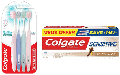 Colgate Gentle Enamel Ultra Soft Bristles Manual Toothbrush for adults, 4 Pcs & Colgate Charcoal Clean Black Gel Toothpaste, Pack of 120g Deep Clean Colgate Toothpaste