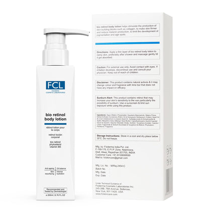 FCL Bio Retinol Body Lotion, For Skin- Ageing, Keratosis Pilaris, Smoothen Rough, Bumpy & Tanned Skin, Maintains Oil Balance, Non-Comedogenic Formulation 200ml