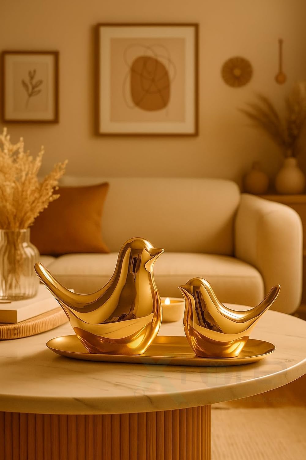 Cute Decorative Bird Showpiece for Home Decor, Gold Bird Figurine Tabletop Statue for Living Room, TV Unit, Office Desk, Bedroom, Shelf Display, Table Centerpiece & Housewarming Gift