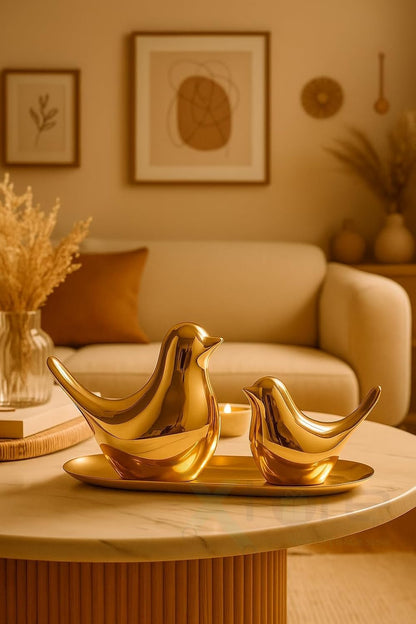 Cute Decorative Bird Showpiece for Home Decor, Gold Bird Figurine Tabletop Statue for Living Room, TV Unit, Office Desk, Bedroom, Shelf Display, Table Centerpiece & Housewarming Gift