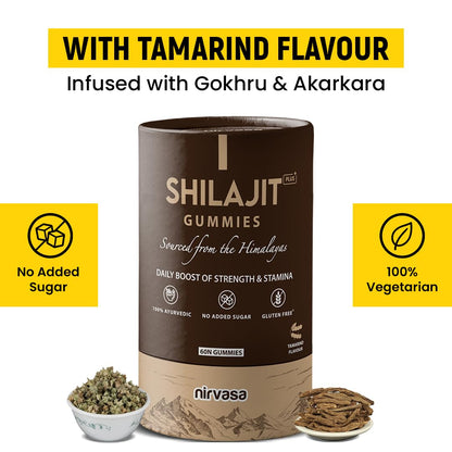 Nirvasa Shilajit/Shilajeet Plus Gummies (2x60 Gummy) | Sugar-Free Energy, Stamina & Endurance Booster | Supports Strength, Immunity & Muscle Recovery | With Fulvic Acid & Essential Nutrients