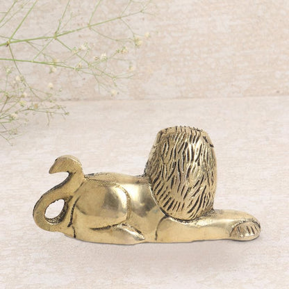 Brass Animal Lion Sculpture Statue Handcrafted Decorative Showpiece Idol for Home, Office Dcor (Size : 6.3cm Length | Weight : 150gm Approxe)