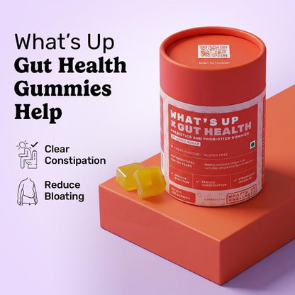 What's Up Wellness Gut Health Supplements Gummies | Prebiotics & Probiotics Supplement | Constipation, Bloating, Gas & Acidity Relief | Gut Cleanse Detox | Clinically Proven Strain | 30 Days