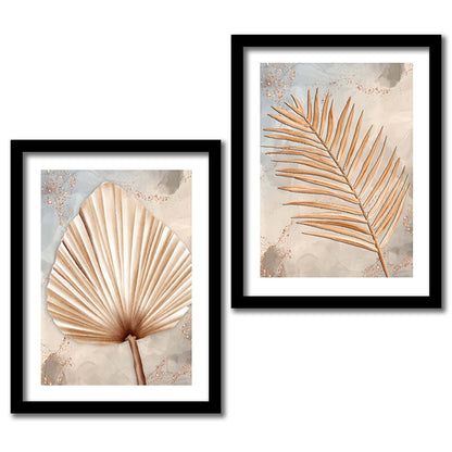 Golden Leaf Wall Decor Paintings for Home Office Living Room - Modern Art Wall Paintings with Frame Set of 2 (Art 5, 10x13 inch)