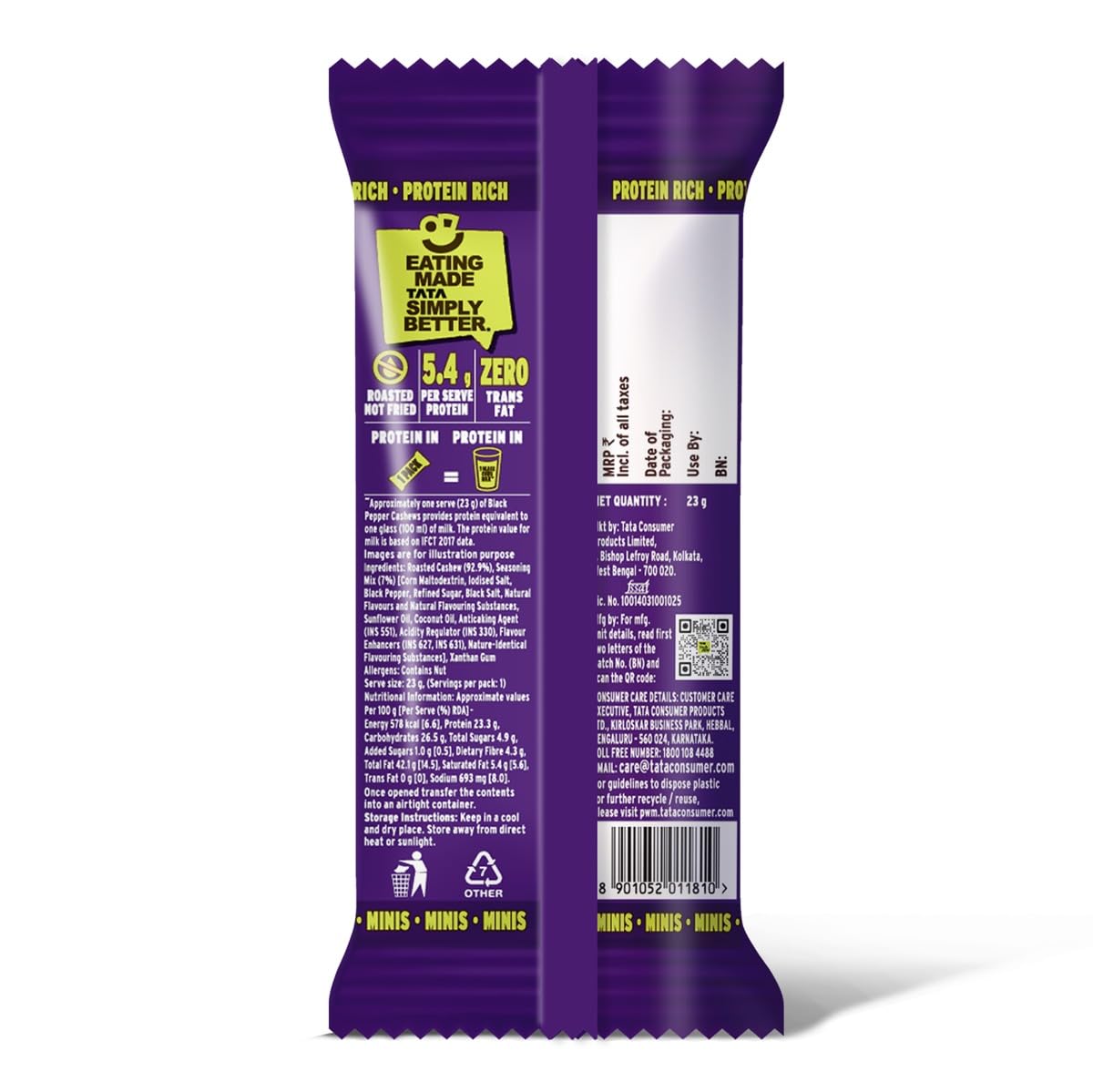 Tata Simply Better O.G Black pepper Cashews, 23g (Pack of 5), Rich in Protein, Party Snack, Delicious Kaju Nuts, Ready To Eat Snack, No Palm Oil, No Trans Fat
