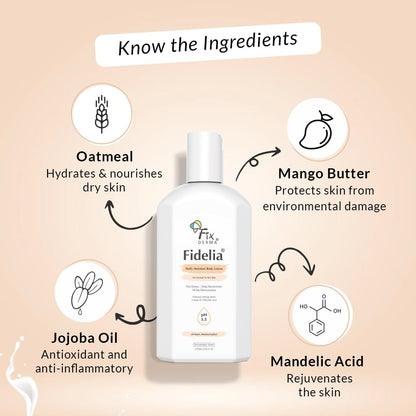 Fixderma Fidelia Daily Moisture Body Lotion | Moisturizer for Face & Body | Body Lotion for Winter | Body Lotion for Women & Men | Body Lotion for Dry Skin with Jojoba Oil & Oatmeal - 250Ml