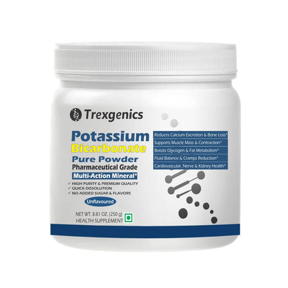 Trexgenics POTASSIUM BICARBONATE Pure Powder Pharmaceutical Grade Electrolyte Balance, Nerve & Muscle Health (250 gram / 8.81 OZ)