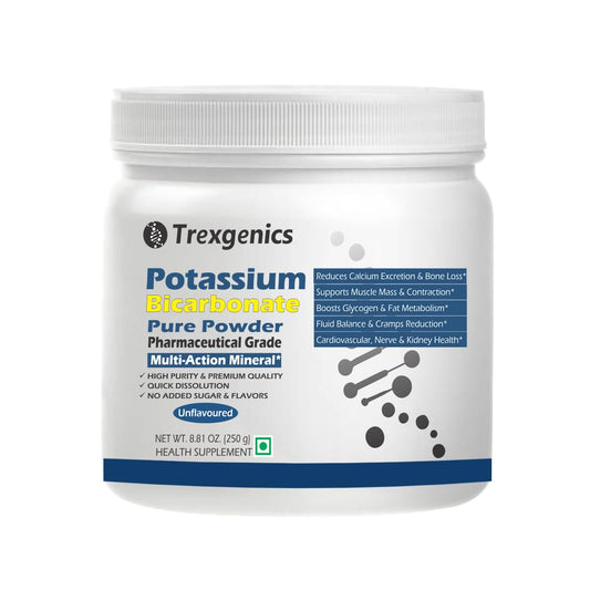Trexgenics POTASSIUM BICARBONATE Pure Powder Pharmaceutical Grade Electrolyte Balance, Nerve & Muscle Health (250 gram / 8.81 OZ)