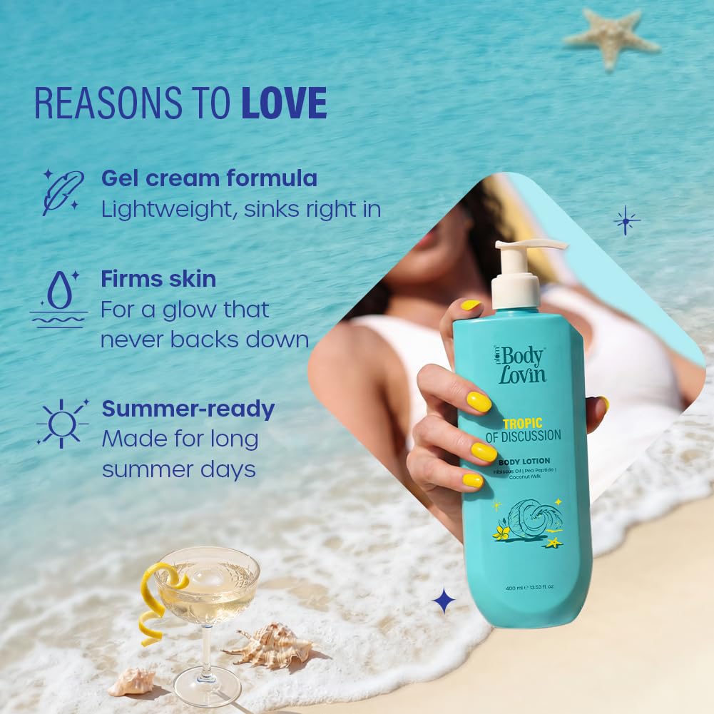 Plum BodyLovin’ Tropic Of Discussion Body Lotion | Firming & Tightening Body Lotion | Lightweight Hydration | Hibiscus Oil, Pea Peptide & Coconut Milk | Fresh Tropical Fragrance | 400 ml