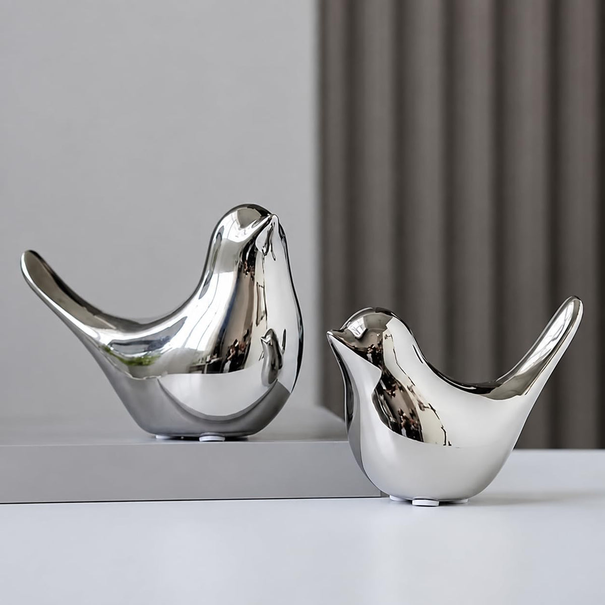 Silver Birds Showpiece for Home Decor | Set of 2 Decorative Bird Figurines | Silver Bird Statue for Living Room, Bedroom, Office, Table, Shelf & Cabinet Decoration | Elegant Home Decorative Showpiece