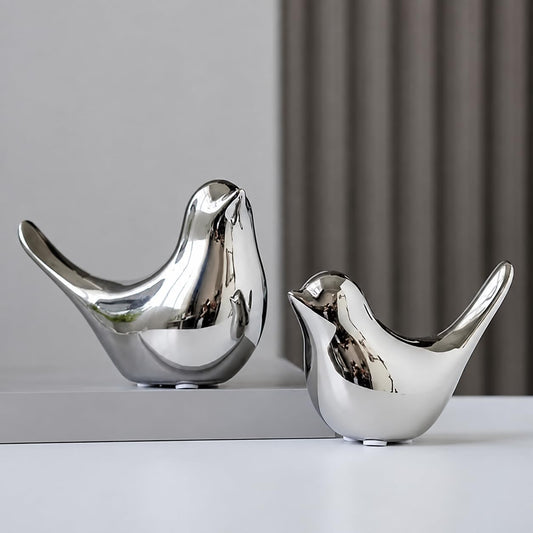 Silver Birds Showpiece for Home Decor | Set of 2 Decorative Bird Figurines | Silver Bird Statue for Living Room, Bedroom, Office, Table, Shelf & Cabinet Decoration | Elegant Home Decorative Showpiece