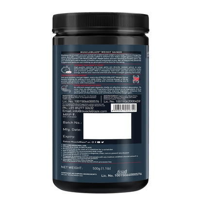 MuscleBlaze Weight Gainer with Added Digezyme (Chocolate, 500g / 1.1lbs, 5 Servings)