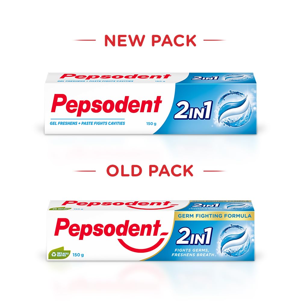 Pepsodent 2-in-1 Toothpaste 80G ||First in India Paste + Gel formula || Helps prevent cavity + Freshens breath_150G