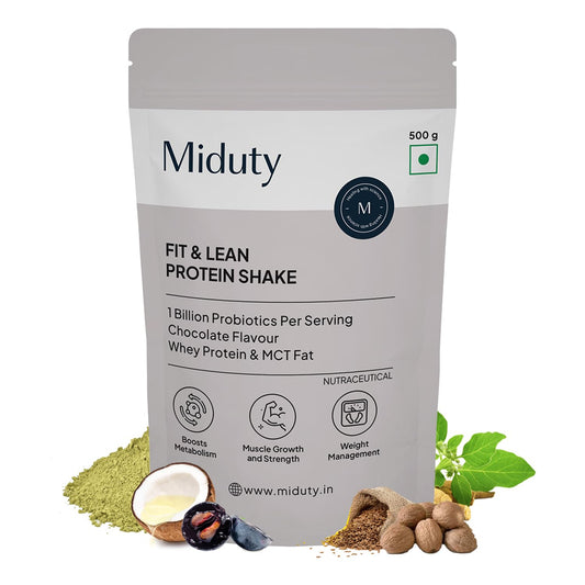 Zephivo Miduty by Palak Notes Fit N Lean Protein Shake Low-Carb Protein Shake Sweetened with Xylitol & Stevia, Ashwagandha, Garcinia Cambogia, MCT Powder - Lean Protein for Weight Loss - 500 grams