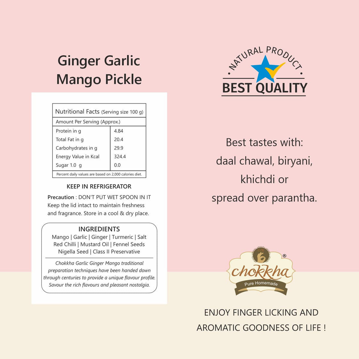 Chokkha Traditional Homemade Mango Garlic Pickle | Sarso Mustard Oil | No Colour | 400 Gm