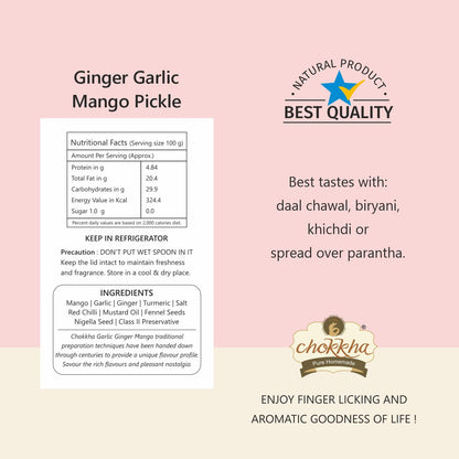 Chokkha Traditional Homemade Mango Garlic Pickle | Sarso Mustard Oil | No Colour | 400 Gm