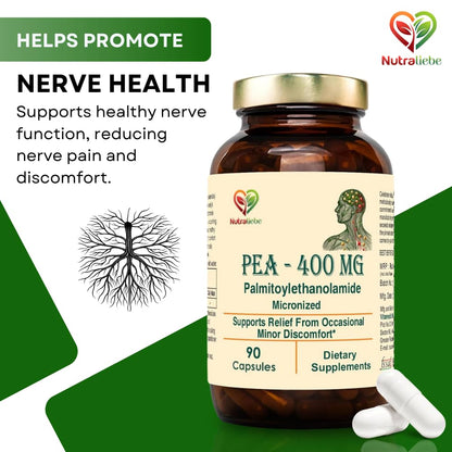 Nutraliebe PEA 400mg (Palmitoylethanolamide) – Supports Joint Comfort, Immune Response, and Nerve Health – 90 Capsules