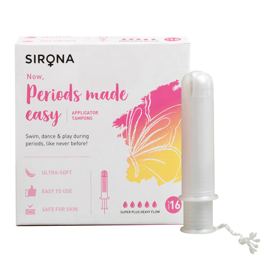 Sirona applicator tampons packaging with a white applicator on a white background