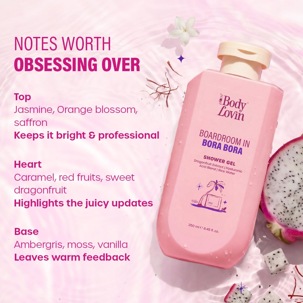 Plum BodyLovin’ Boardroom In Bora Bora Shower Gel | Hydrating & Brightening Body Wash | Dragonfruit Extract, Hyaluronic Acid Blend & Rice Water | Sweet Tropical Fragrance | 250 ml