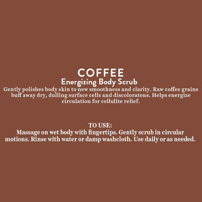 Instructions for using coffee body scrub on a brown background