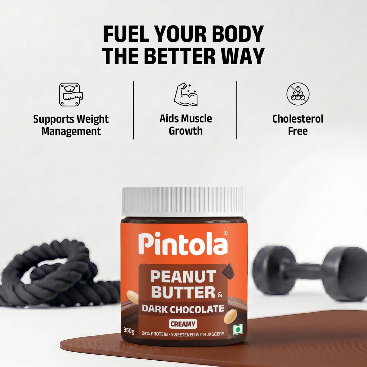 Pintola Peanut Butter Chocolate Flavour Creamy - 24g Protein & 7.9g Dietary Fiber, Made with Premium Roasted Nuts & Cocoa, Gluten Free, Zero Cholesterol & Trans Fat, Vit E & B3, Dark Chocolate