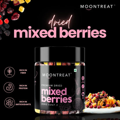 Moontreat Premium Mixed Berries, Unsalted, 360 gm (Dried Blueberry, Cranberry, Black Currant, Strawberry, Cherry, Mango, Raisin) | Dried Berries | Antioxidant Rich | Healthy Snack for Kids and Adults
