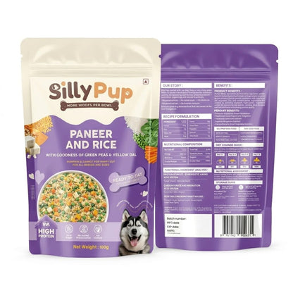 Silly Pup Paneer Dog Wet Food | Gently Cooked - Vegetarian | Real Paneer, Yellow Dal & Basmati Rice | Turmeric, Ashwagandha & Chia Seeds | Real Ingredients | Vet Crafted | 100g (1 Pouch - 100g)