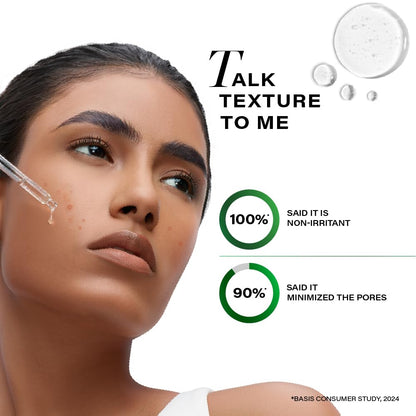 Woman applying skincare product with text about product texture and consumer study results.